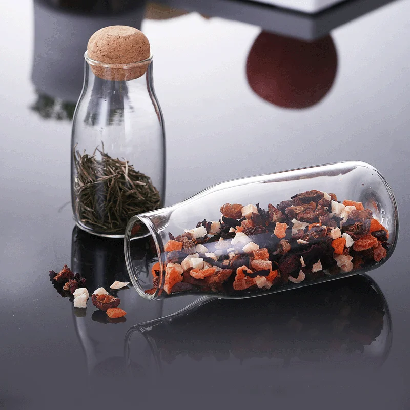 Japanese style household cork coffee glass bottles transparent sealed cans storage bottles tea storage cans glass storage jar