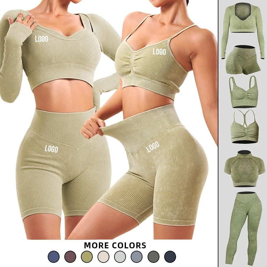 Yoke Wholesale High Waist Ropa De Gym Ribbed Plus Size Active Wear 6 Pieces Yoga Outfit Clothing Suit Workout Sets For Women