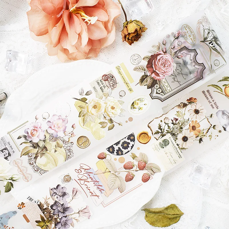2M/Roll Handbook Tape Floral Light Retro Character Series Handbook DIY Material Wholesale PET Special Tape