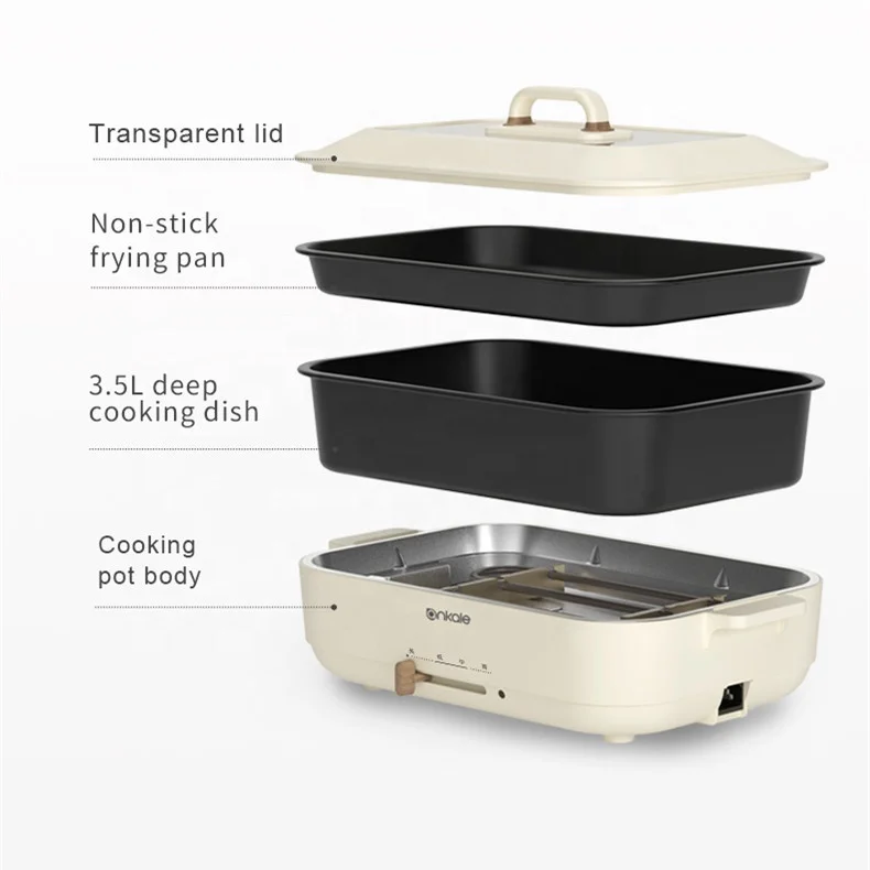 Good Quality Ceramic Electric Cooking pot  3.5L with electric Grill Pan Multifunction Frying Pan Non Stick Electric Hot Pot