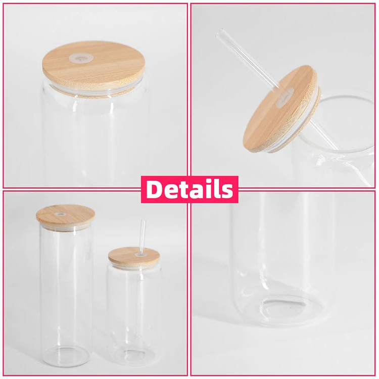 Beer Can Glass With Bamboo Lids and Straws 16oz Drinking Glasses Shaped Cups