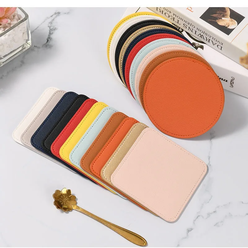 9CM Custom Leather Coaster PU Leather Waterproof Heat Resistant Round Cup Coaster Tableware Insulation Mat Bowl Placement Decor