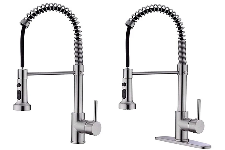 stainless steel kitchen faucet with pull out sprayer base panel spring flex sink water mixer tap short 2 mode silver or black