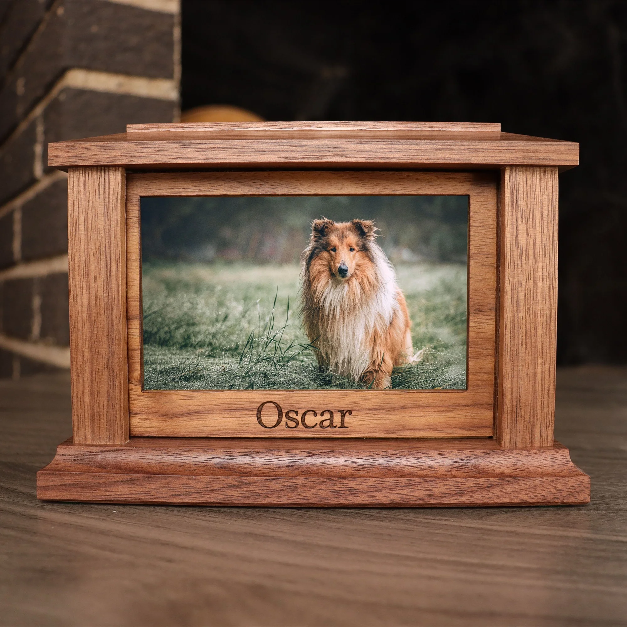 Funeral supplies biodegradable bamboo memorial coffins wooden caskets photo pet urn for dogs ashes