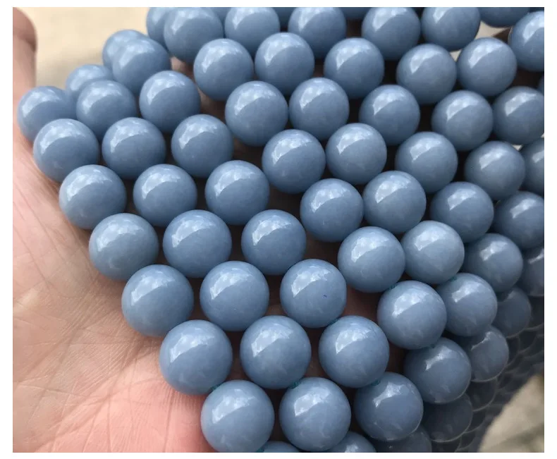 High Quality Natural Stone Jewelry Polish Loose Round Bead Blue Angelite