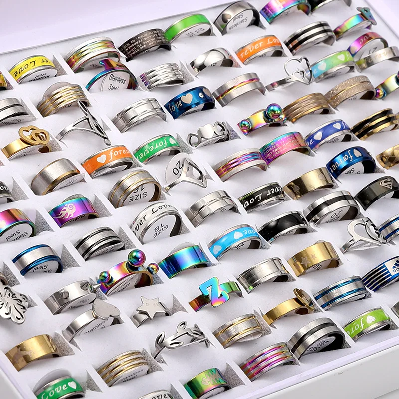 Many Styles Wholesale Cheap 1pcs Mixed Unisex Open Finger Rings Set Wedding Engagement Jewelry Bulk Lot Stainless Steel Ring