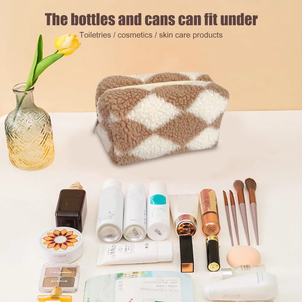 Travel Toiletry Sherpa Soft Cute Terry Cloth Towelling Makeup Pouch Plush Cosmetic bag