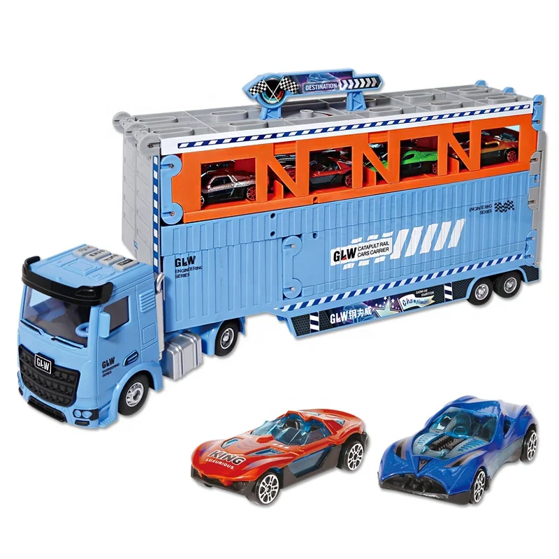 Boys model vehicle track trailer truck toy container truck with alloy mini car