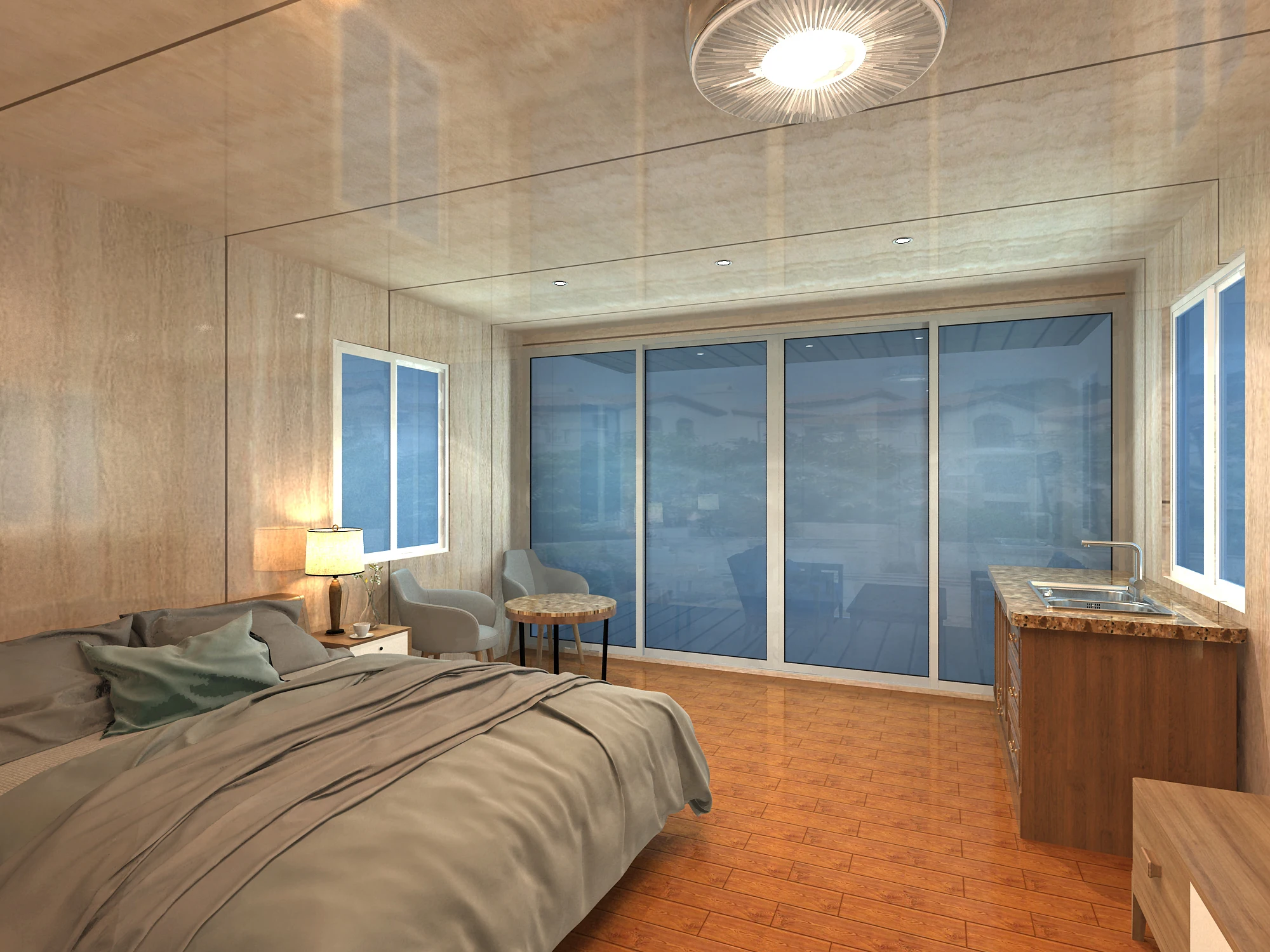 Easy to assemble prefabricated mobile slope roof house, apartment prefabricated container home