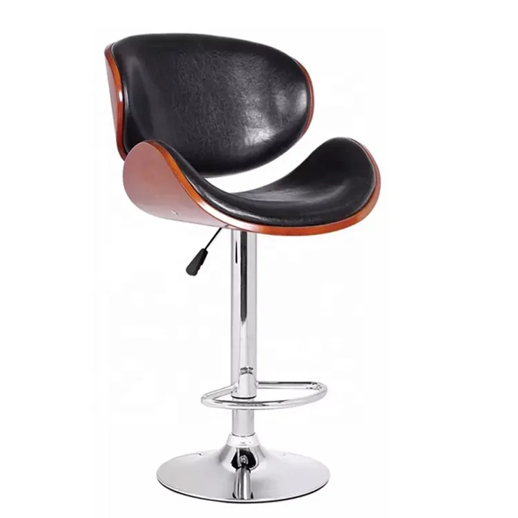 Competitive Price Poker Casino Chair With Walnut Frame And Leather Cover Modern Comfort Bar Stools Chair For Bars Restaurants