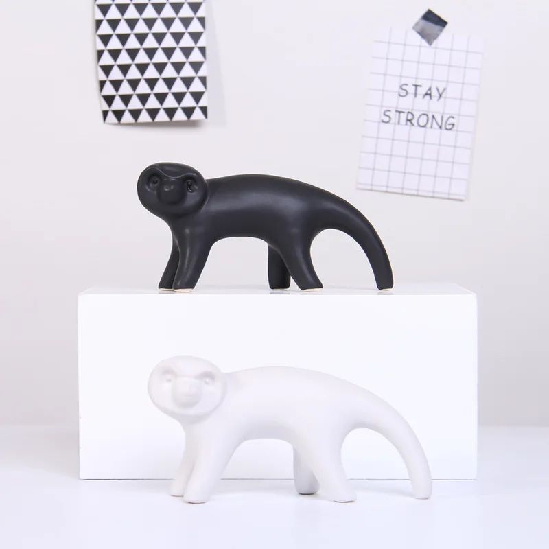 Creative Ceramic Home furnishing decoration Mini black and white cute ornaments desktop ins photo props animal figurines