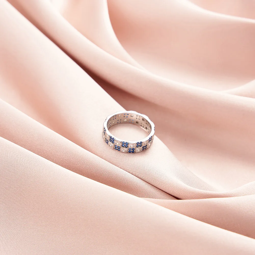 BEQR59 RINNTIN 925 Sterling Silver white&blue Cubic Zirconia Eternity Band for Women