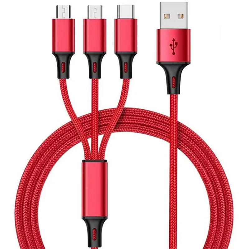 
mobile phone nylon braided 1.2m 3 in 1 cable charger for Android/IOS/samung 