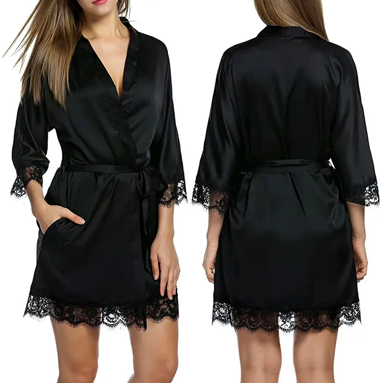 Manufacturer Silk Kimono Robe Women Sleepwear Short Bridesmaid Bath Robes Wedding Party Nightdress Sleepwear Adult Stain Robes