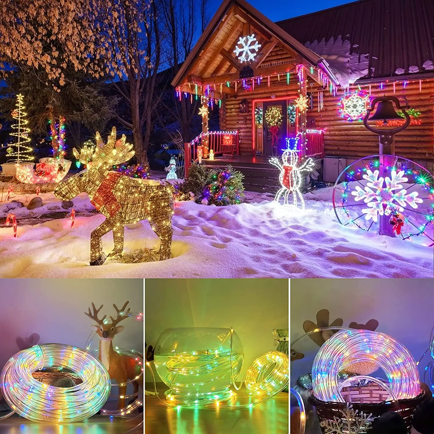 Solar Outdoor Rope String Lights 33ft 240 LED Solar Powered Tube Lights 8 Modes Fairy Light Waterproof Outdoor Decoration