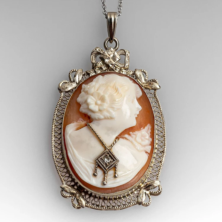 Vintage Style 14k Gold Platedoval Shape Resin Acrylic Embossed Beauty Head Small Cameo Pendants Necklace