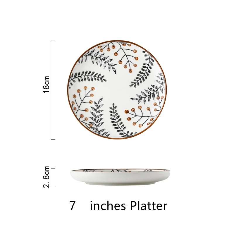 Ruili RL-R200315 Hand Painting Porcelain Plate High Quality Ceramic Platter Tray Flat Dinnerware Tableware