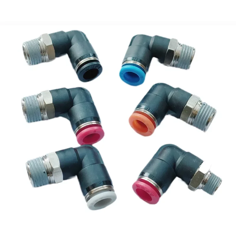 External thread 1/4, 3/8, 1/8 push on connection single contact elbow pipe fittings
