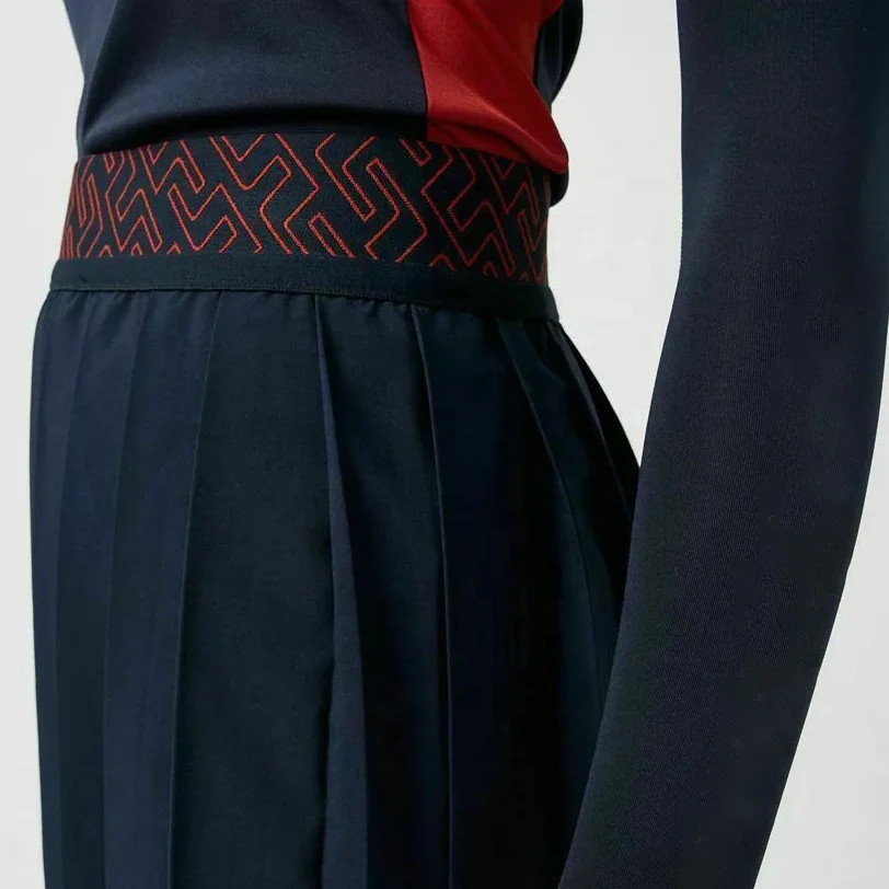 High Quality Plain Black Custom Logo Satin Golf High Waist Wrap Elastic Flared Pleated Skirt