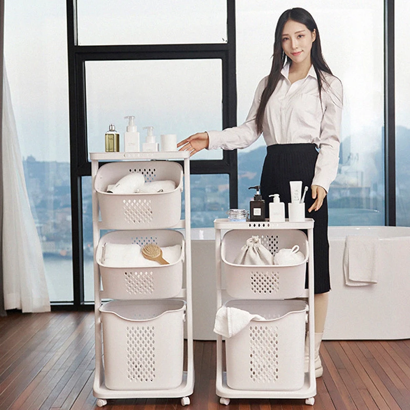 2022 hot sale customizable logo home bathroom PP 3 compartment laundry basket with wheels