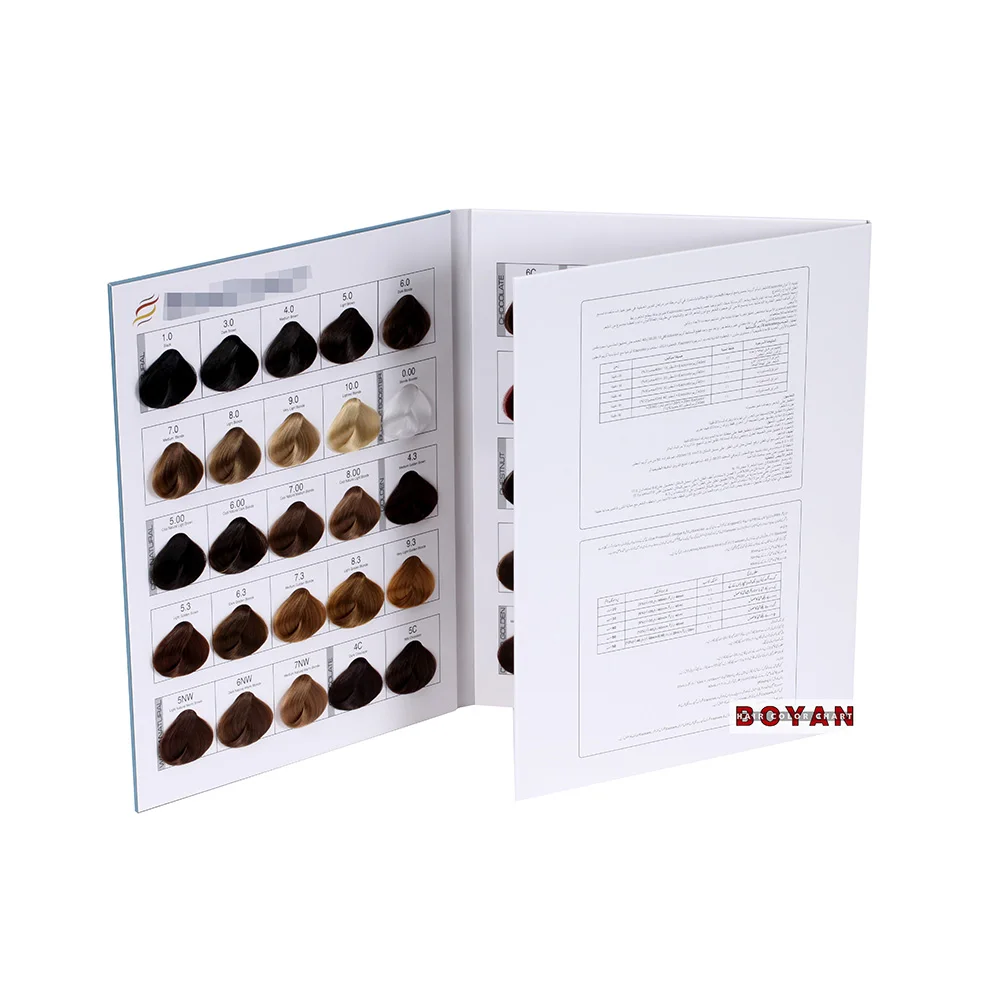 Multiple color choice 3-page hair dye color swatch chart for Salon