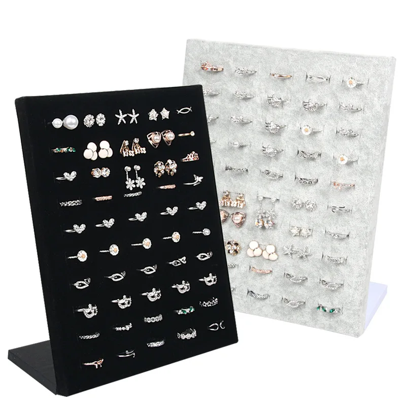High Quality Velvet Suede 50 Slots White Gray Colors Rings Display Stand Unique Elegant Ring Holder Bracket