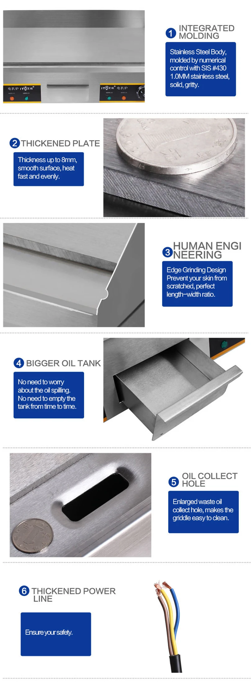 Hot Sale Manufacturer Commercial  Stainless Steel Professional Flat Electric Griddle for sale