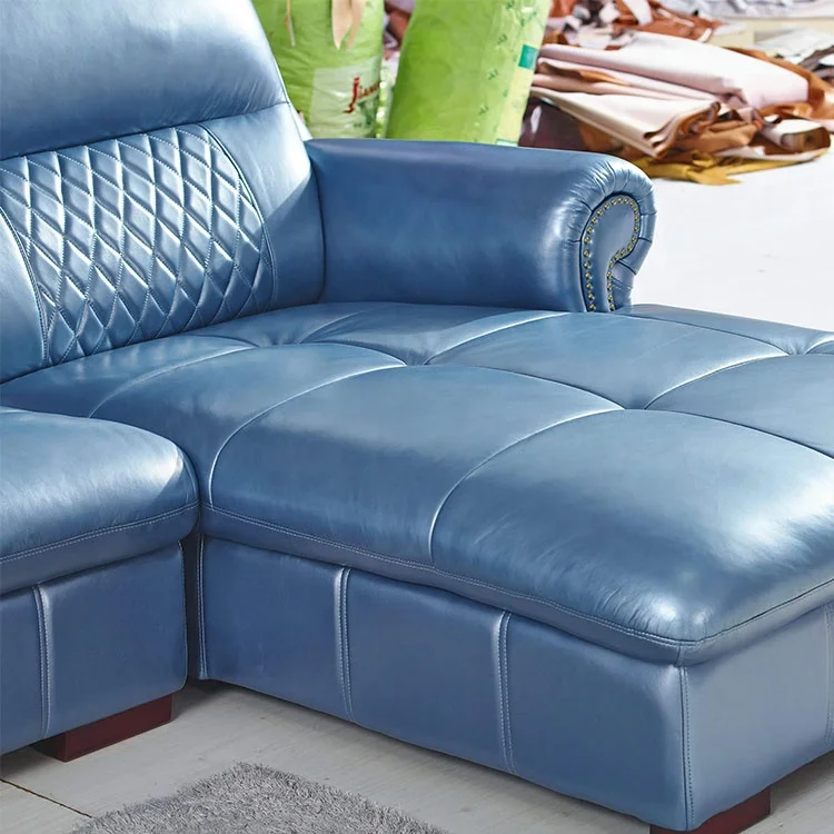 America style L shape soft comfortable seat feeling sectional real leather sofa chaise