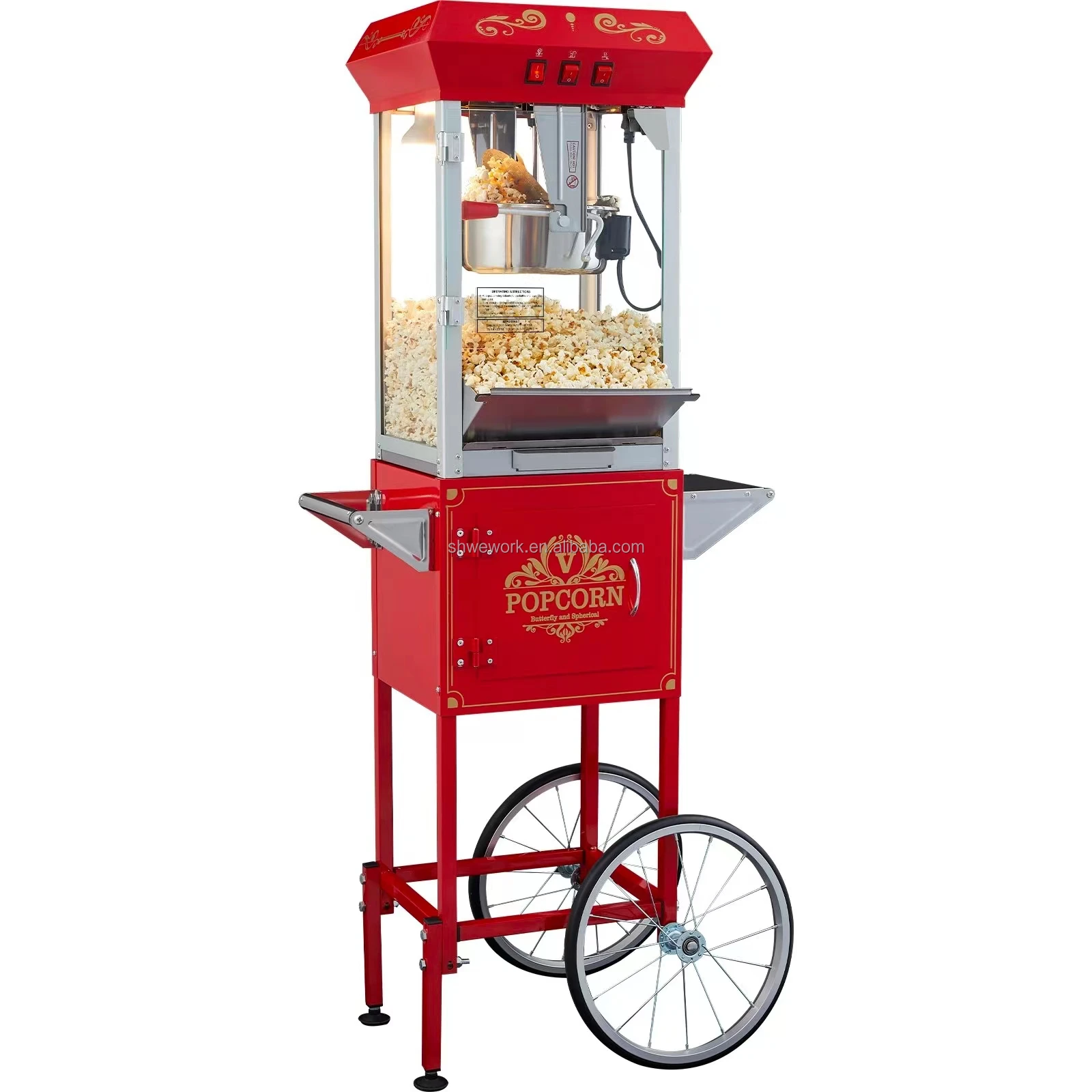 WeWork Commercial Popcorn Popper Machine 8 Oz Automatic Popcorn Maker With Cart 850W Red Popcorn Making Machine