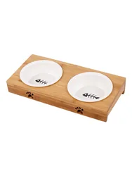 Factory Wholesale Safety And Health Bamboo Pet Cat Double Bowl Ceramic Pet bowl