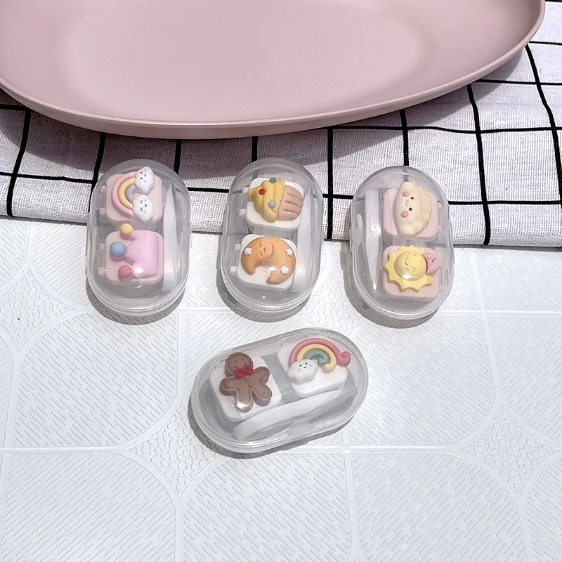 New Model Luxury DIY Contact Lens Cases Box Lens Kit Solution 	Cartoon Case  Kawaii Contact Lenses
