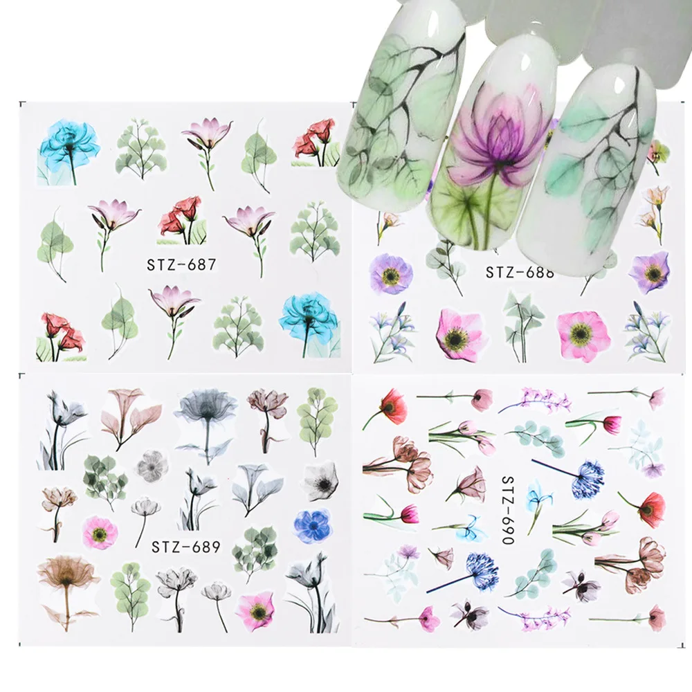 Popular Water Transfer Nail Self-Adhesive Slider Decals paste Butterfly Flowers Feathers Colorful Water Transfer Nail Stickers