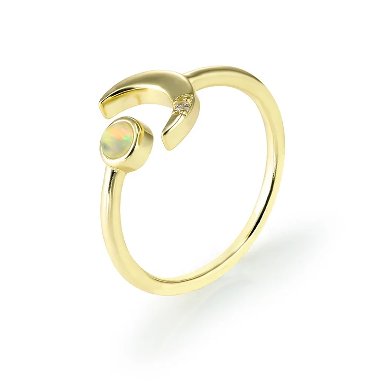 New design 925 sterling silver cz gold plated Adjustable moonstone rings