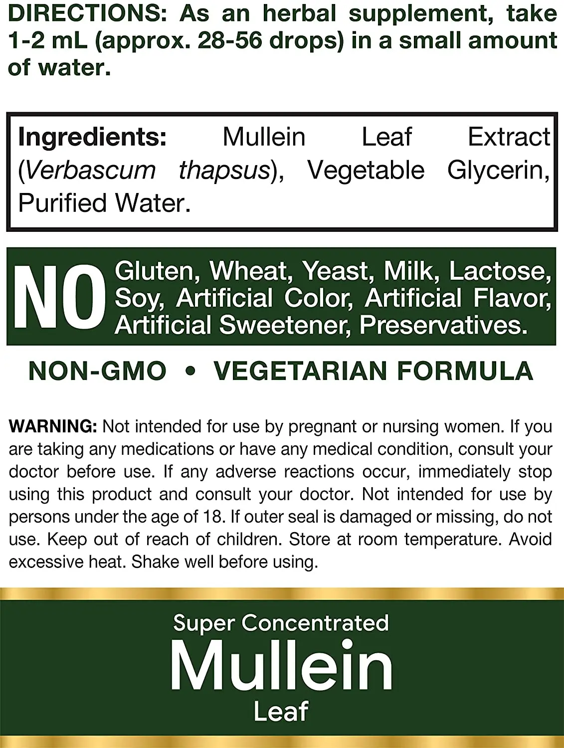 wholesale OEM/ODM Private label Mullein Leaf Liquid Extract 2 fl oz Alcohol Free Vegetarian Non-GMO & Gluten Free Supplement