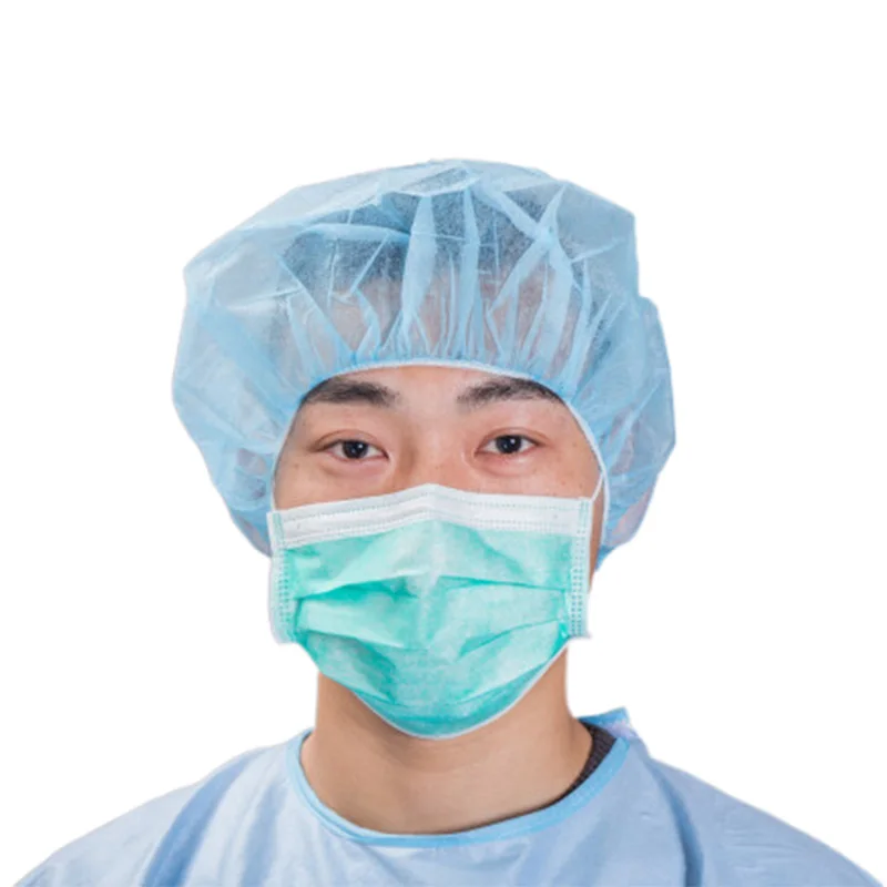 SMS PP Nonwoven Round Crimped Pleated Strip Bouffant Head Cover Nurse Caps Custom Disposable Surgical Cap With Elastic Band