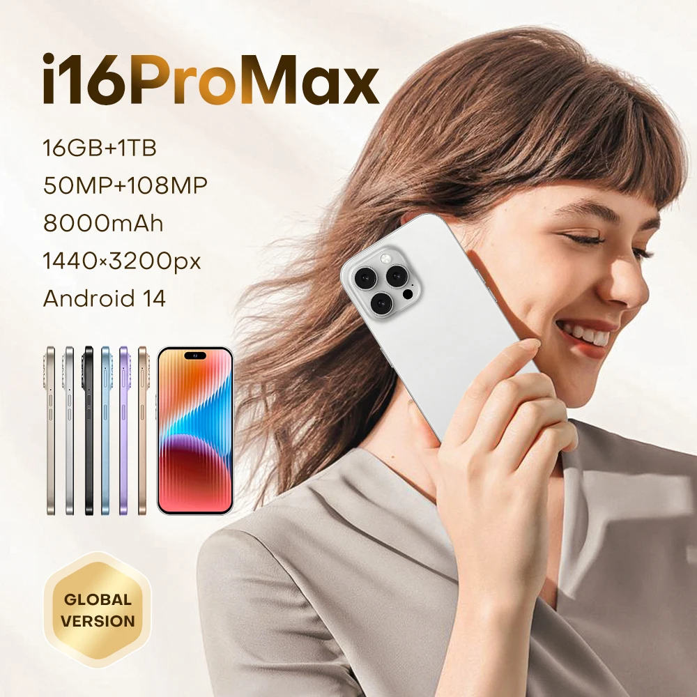 OEM 2024 New Product I16 Pro Max 5G Smartphone 16GB+1TB Full LCD Screen ChatGPT4.5 English Language LTE & CDMA Cellular
