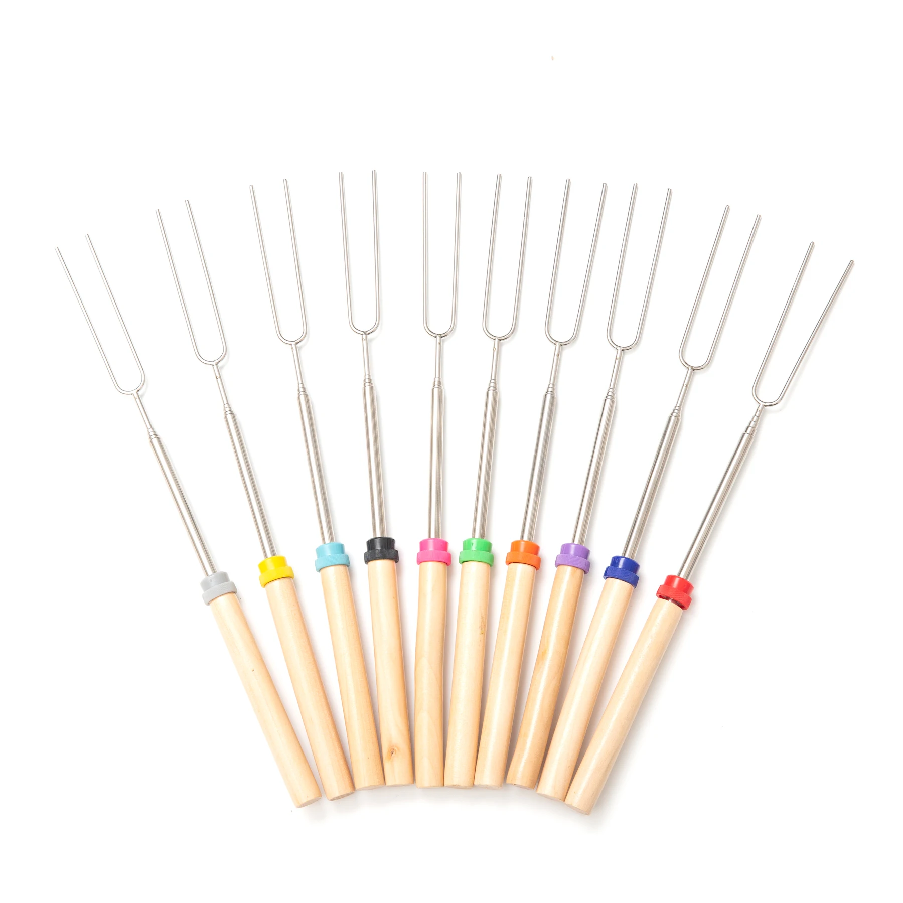 Professional Factory Telescopic BBQ Fork  Marshmallow Roasting Sticks Smores Sticks With Wooden Handle 31 To 81CM