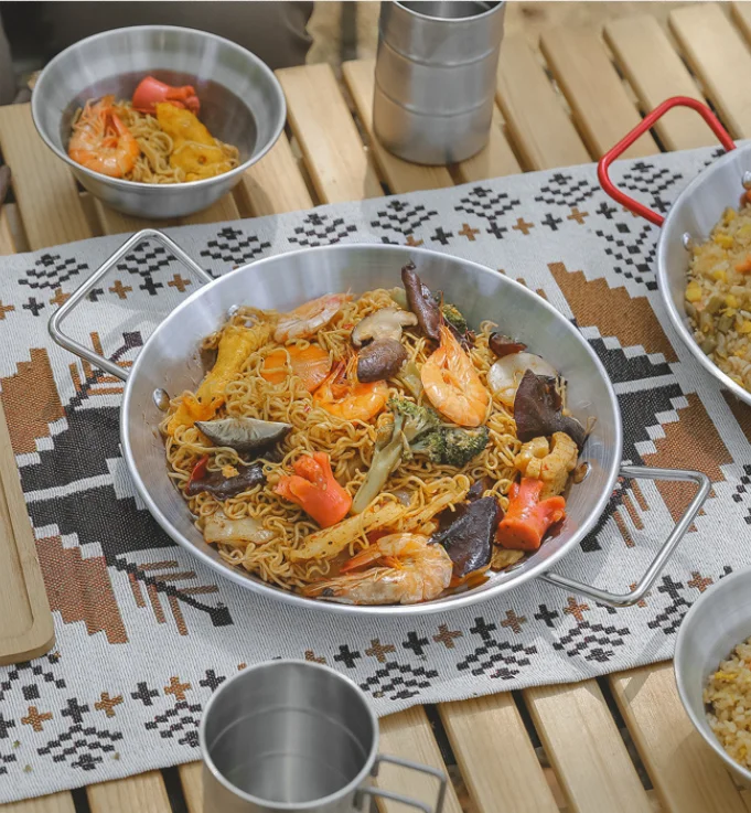 Outdoor stainless steel seafood crayfish skillet salad pans Non Stick paella pan