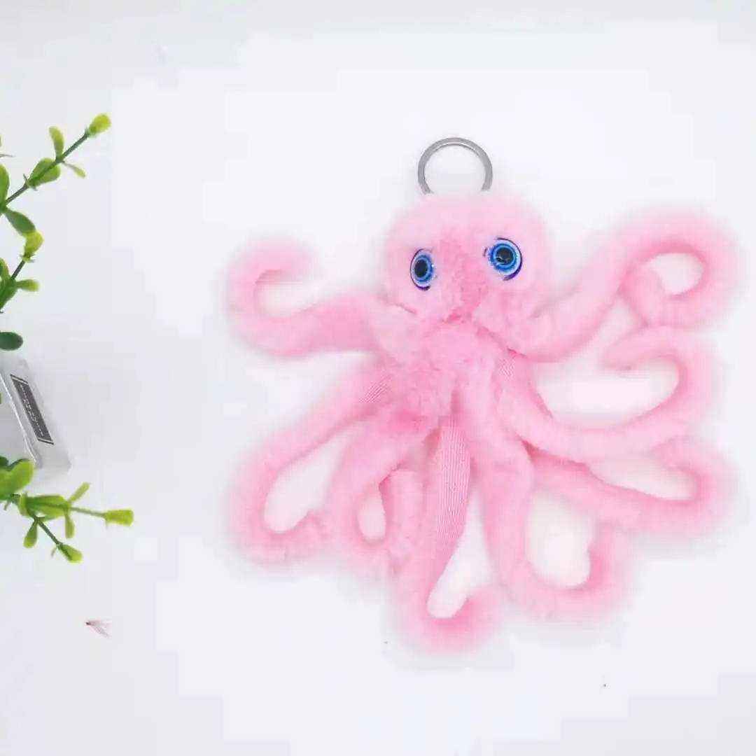 Cute soft octopus plush doll keychain mini furry fuzzy pink marine life plush octopus keychain