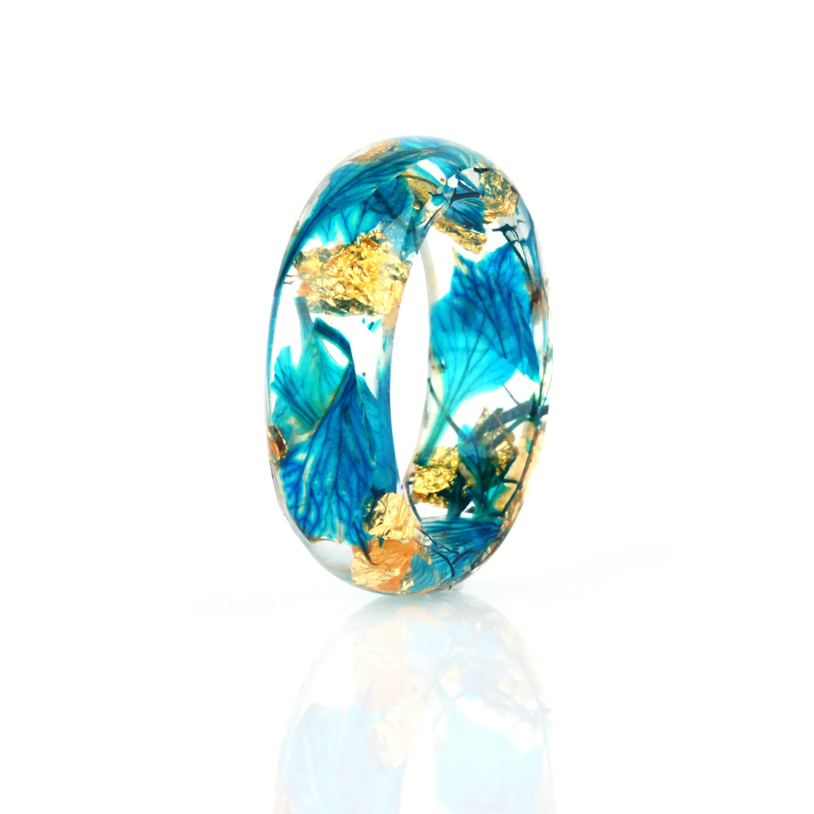 Unique dry flower resin ring Candy color Sen Department small fresh hand dry flower gold foil color essence drop ring