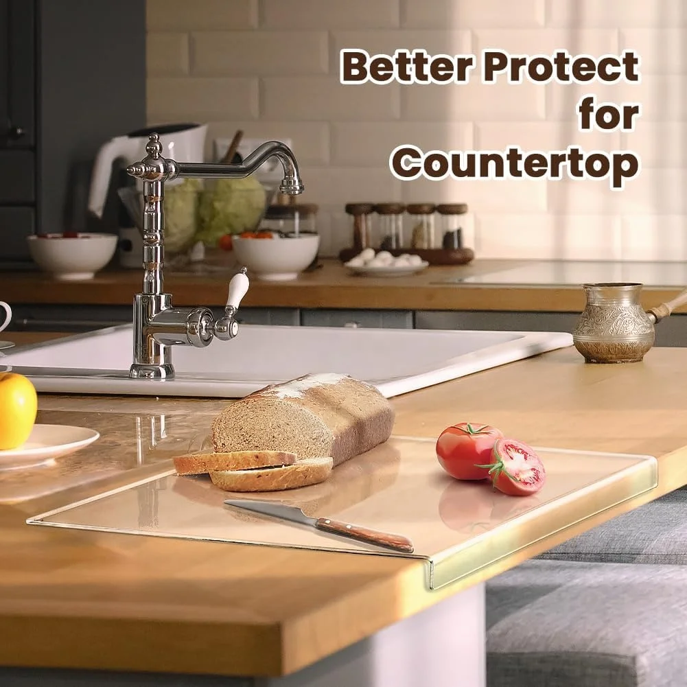 Food safe Anti-Slip Transparent Acrylic Cutting Board with lip chopping board for Kitchen Countertop