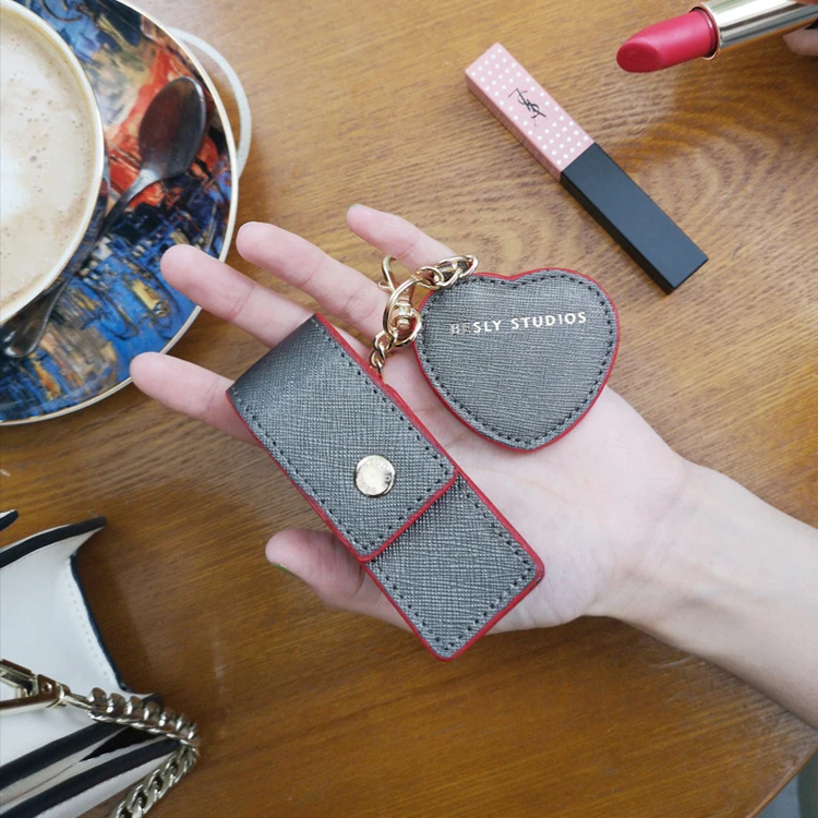 Women Fashion Makeup Lipstick Travel Pouch Organizer Leather Portable Beauty Case Toolbox Lipstick Bag with Mirror