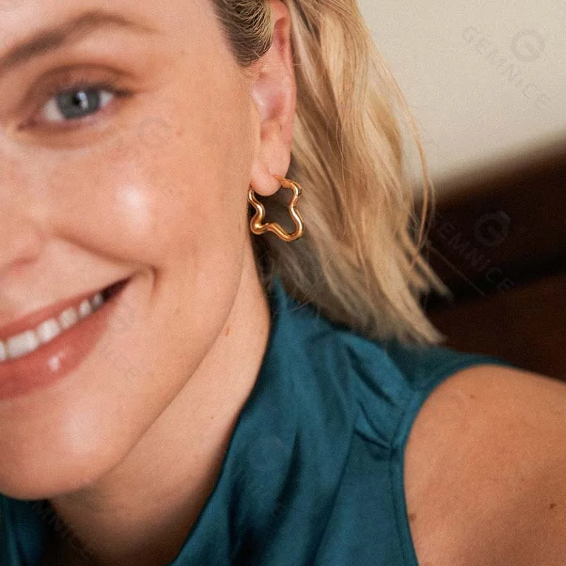 Gemnel high quality 18k gold plated jewelry designer inspired jewelry 925 silver irregular wave hoop earrings