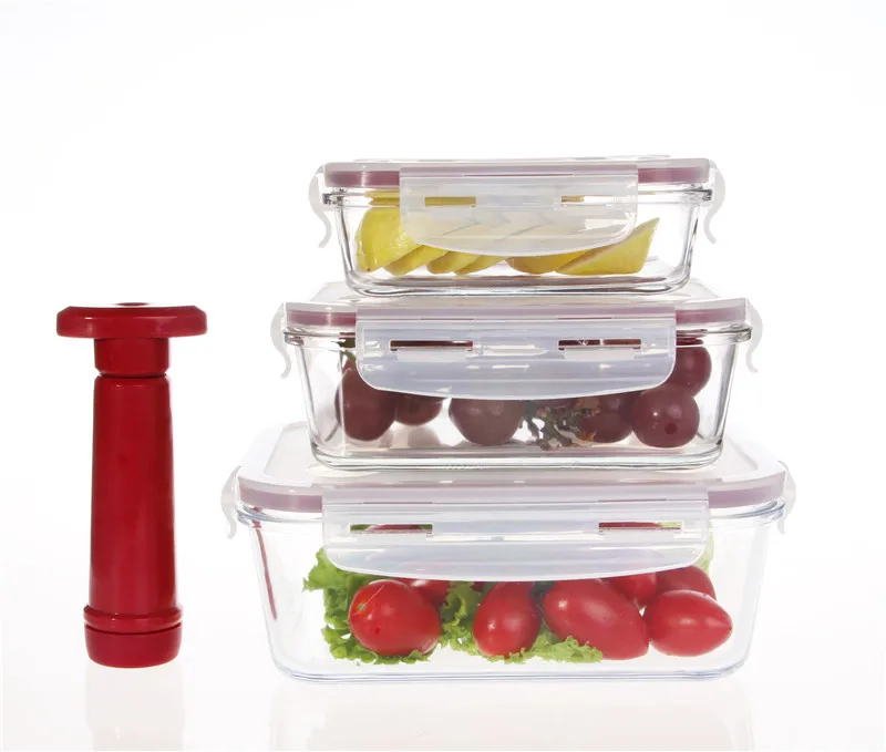 Вакуумный стеклянный контейнер (набор из 3) Герметичный bento Ланч-бокс с вакуумным насосом 6 шт. набор для хранения