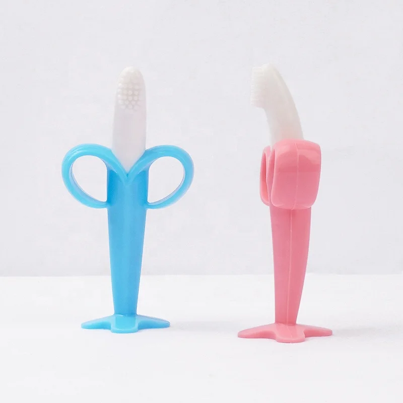 Customised New Manual Banana Baby Child Finger Silicone Toothbrush For Children Toddlers