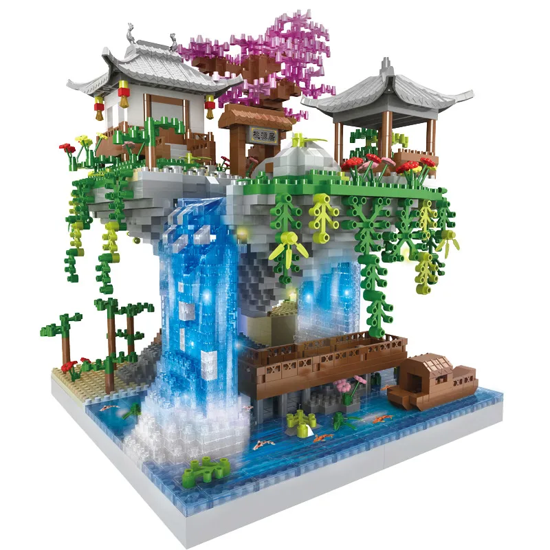 Unisex Peach Blossom Pond DIY Construction Toy Educational Plastic Building Block Set for Ages 5-7 Years