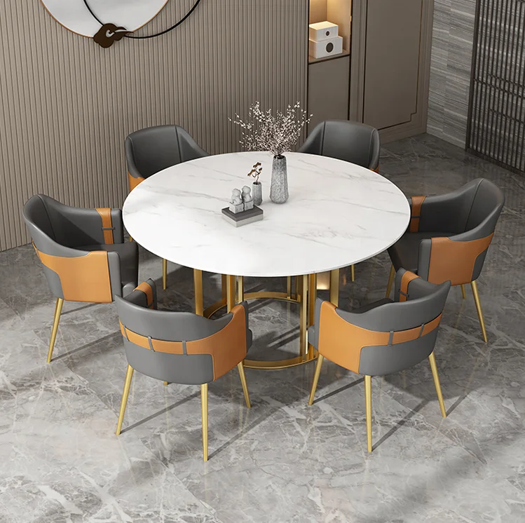 
Hotel negotiation desk Nordic Light luxury round household restaurant sintered stone dining table 