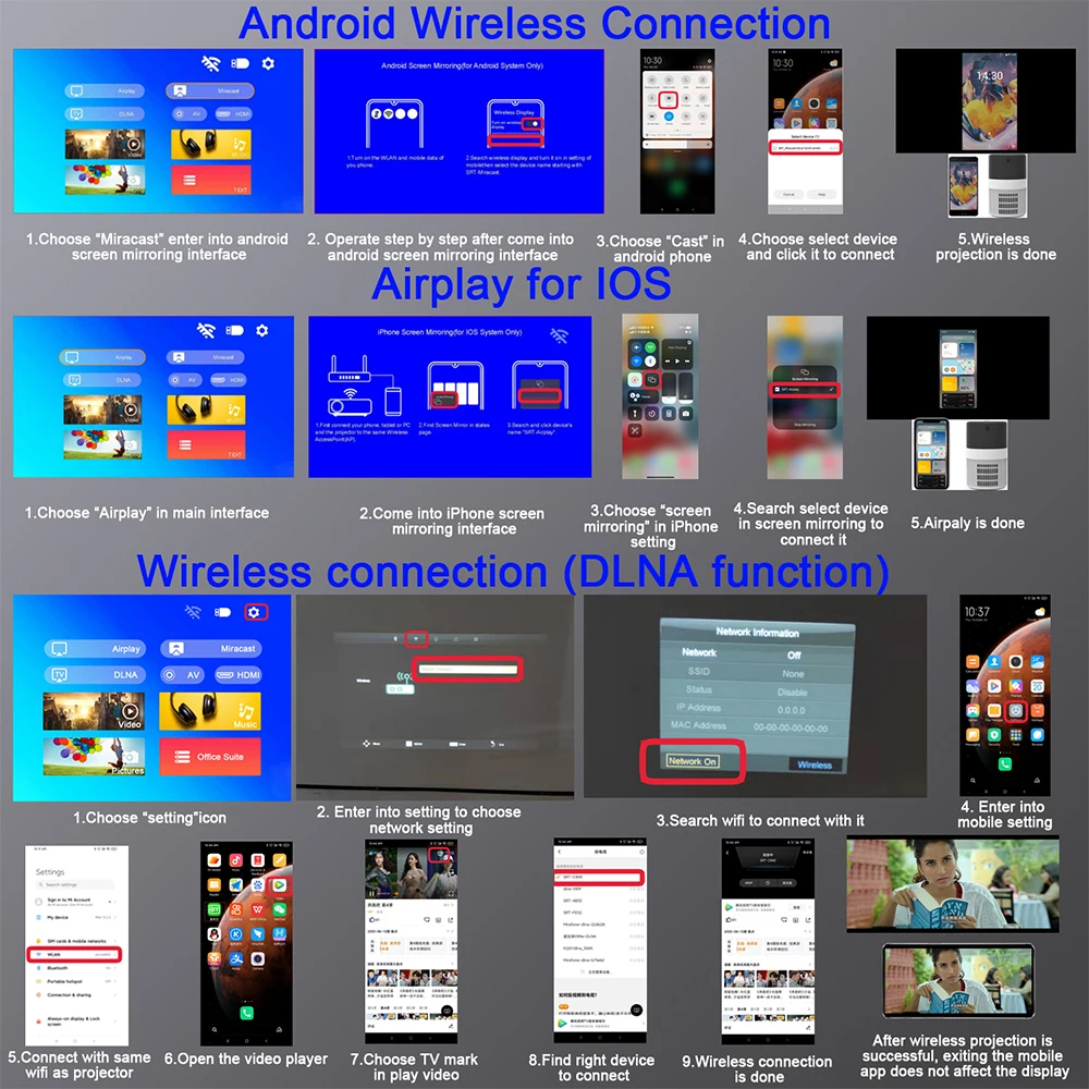 Home HD Projector Mini portable phone projector Yellow gray phone same screen version