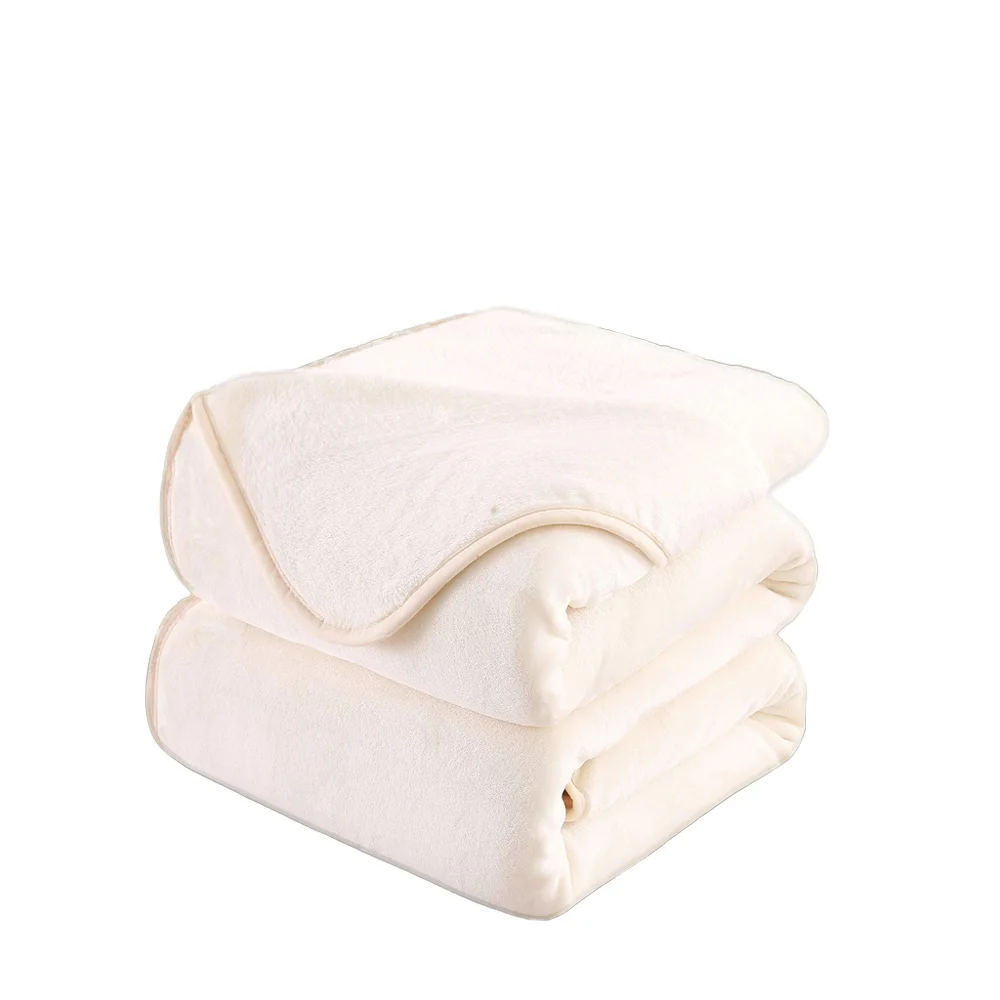 Hot Sale Custom Solid Beige 100% Polyester Microfiber Plush Flannel Knitted Throw Blanket Soft Fleece Blanket
