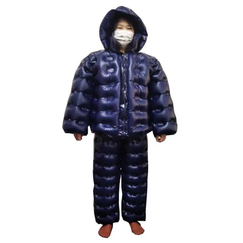2022 new PVC blue inflatable down jacket and trousers suit for adult
